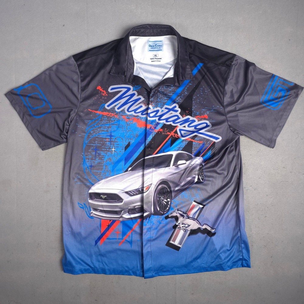David Carey Originals Mustang Graphic Print Button Up Shirt XL Mens